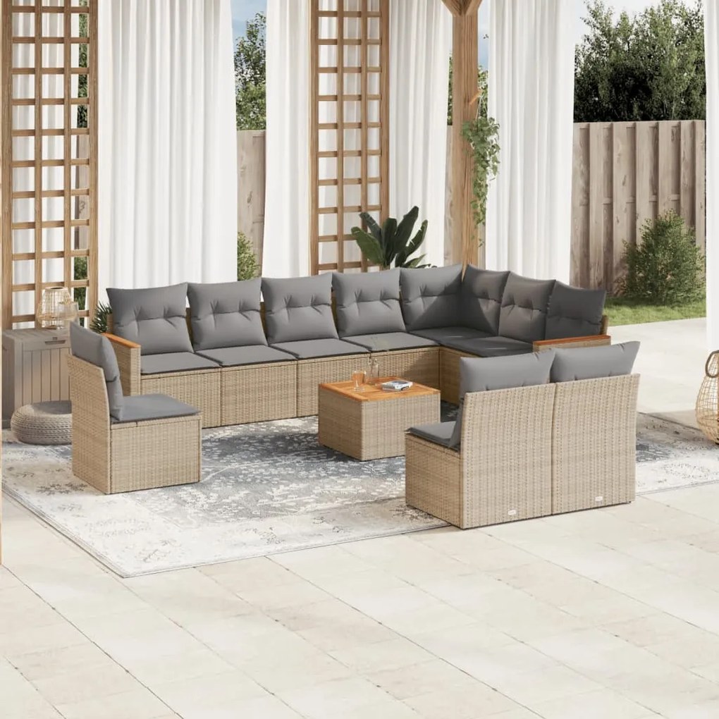 vidaXL Set canapele de grădină, 11 piese, cu perne, bej, poliratan