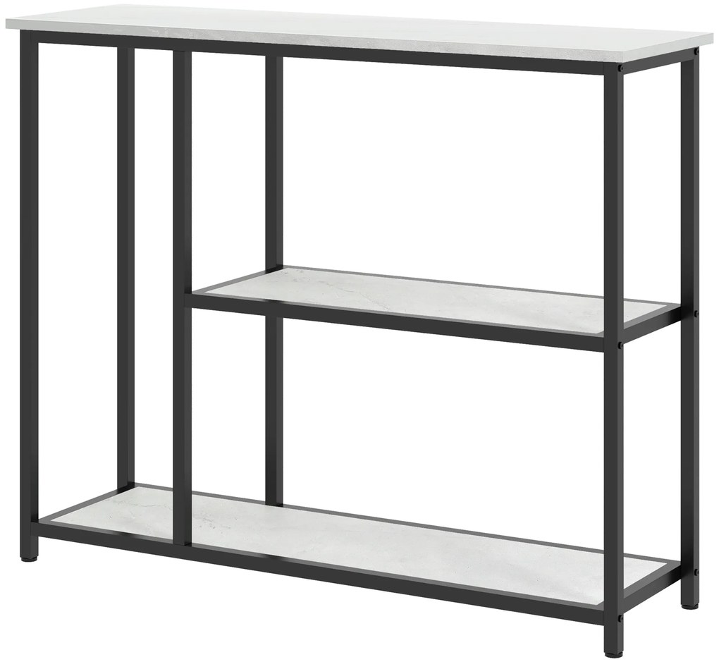 HOMCOM Consola in design industrial, 2 rafturi, aspect de marmura, Negru + Alb | Aosom Romania