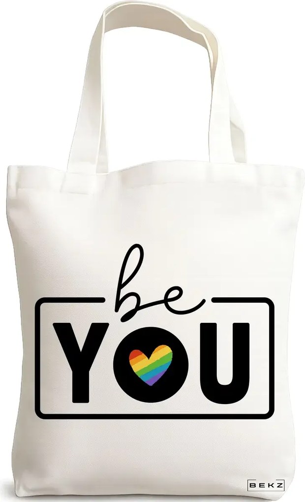 Sacosa de Panza pentru Cumparaturi, Geanta Tote, model Be you 38 x 34.5 cm, Alba, BEKZ®