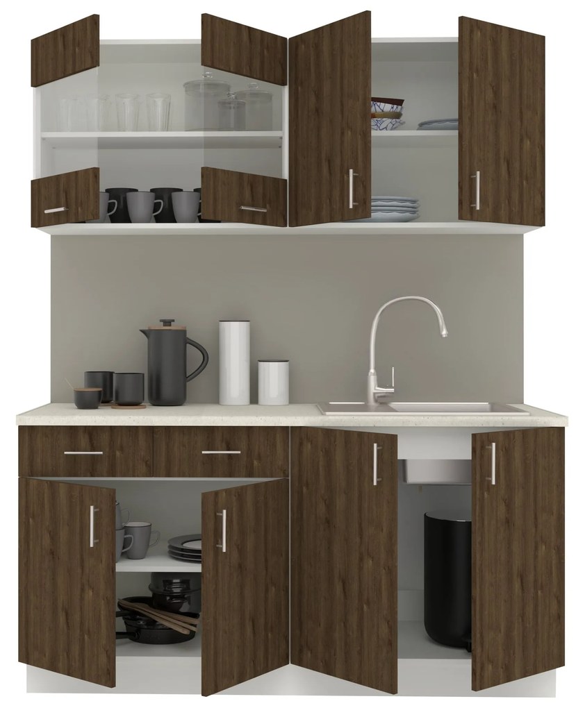 Set Bucatarie Karo V8, Stejar Bronz/Alb, Blat Thermo 28 mm, L 160 cm