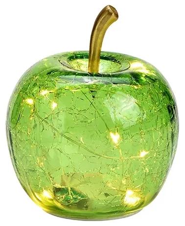 Decoratiune mar luminos din sticla verde Apple 12 cm
