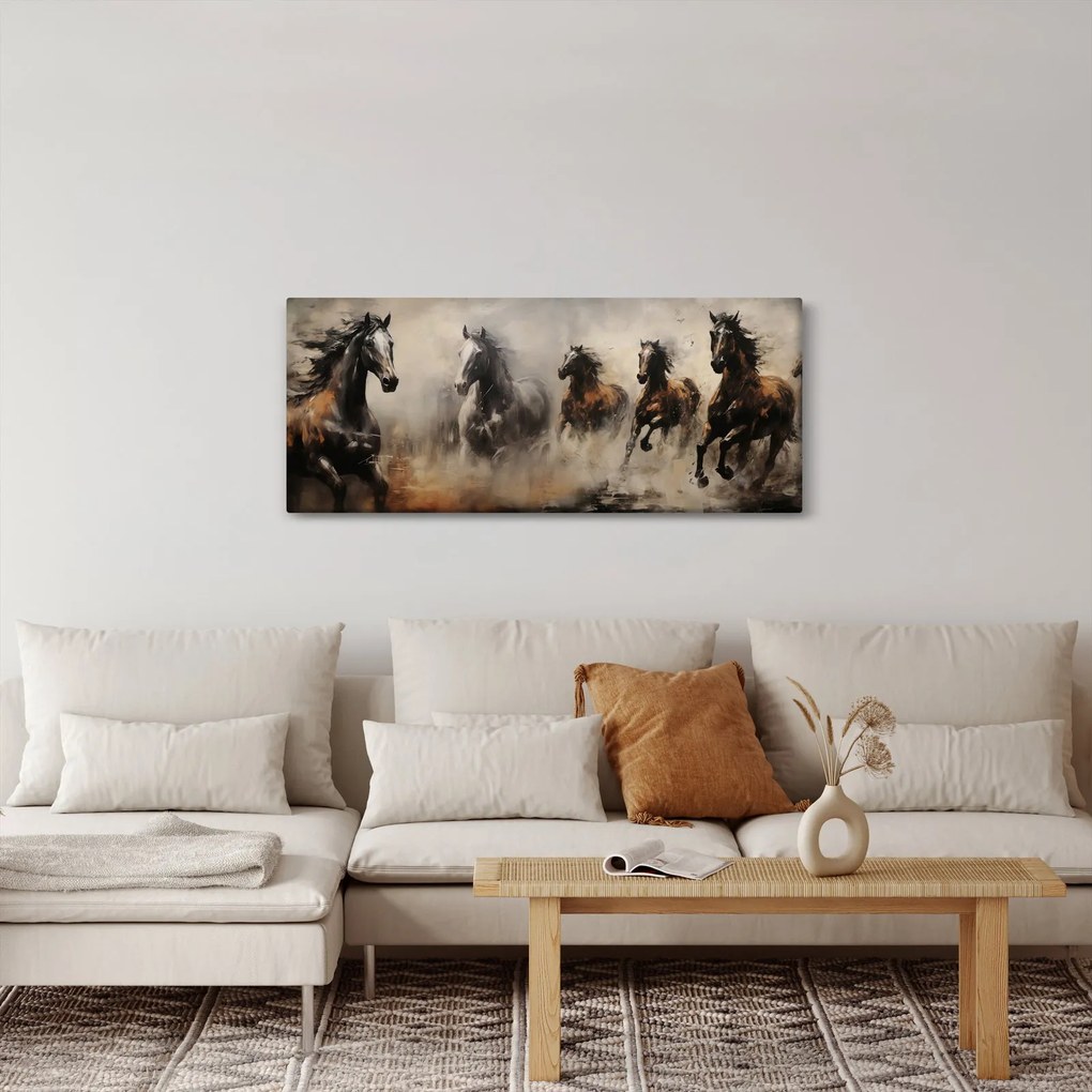 Tablou - Pictură în ulei de cai (120x50 cm)