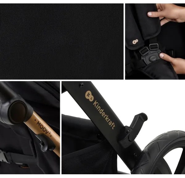 Cărucior de copii combinat 3 în 1 KINDERKRAFT MOOV 2 Pure black + scaun auto MINK PRO