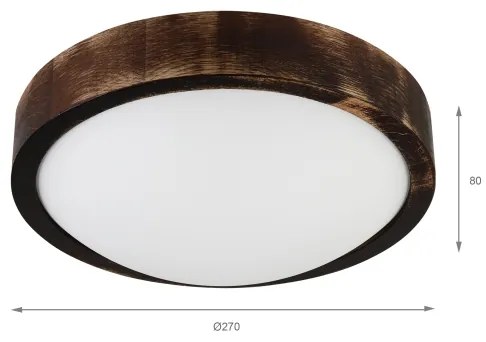 Plafonieră LED OAK SMOKY SLIM, 20W, 230V, 4000K, Ø 27 cm, stejar/maro închis