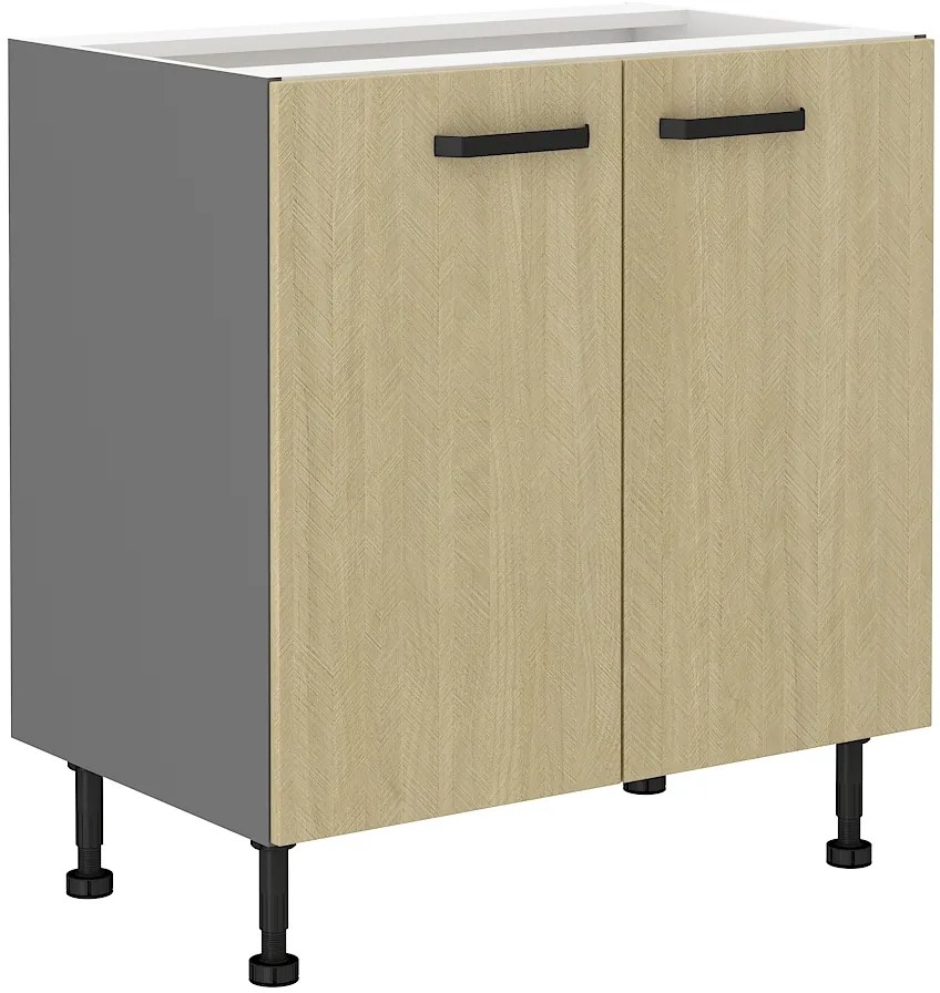 Dulap inferior de bucătărie Scarmi 80 D 2F BB (Antracit + Herringbone scandi). 1049773
