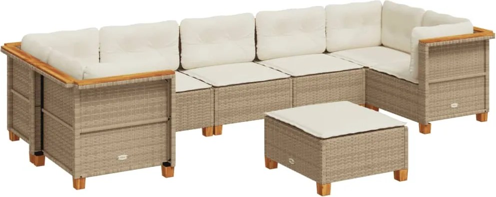 vidaXL Set canapele de grădină, 8 piese, cu perne, bej, poliratan