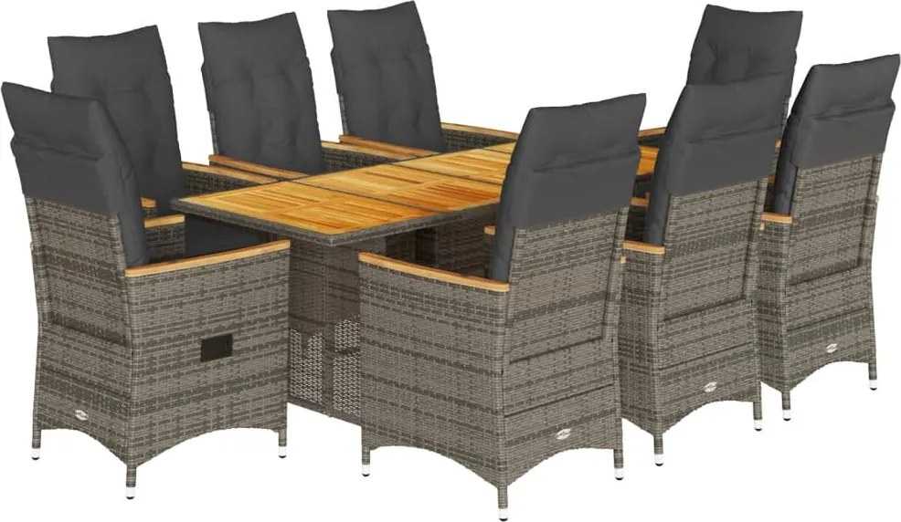 vidaXL Set mobilier grădină cu perne, 9 piese, gri, poliratan