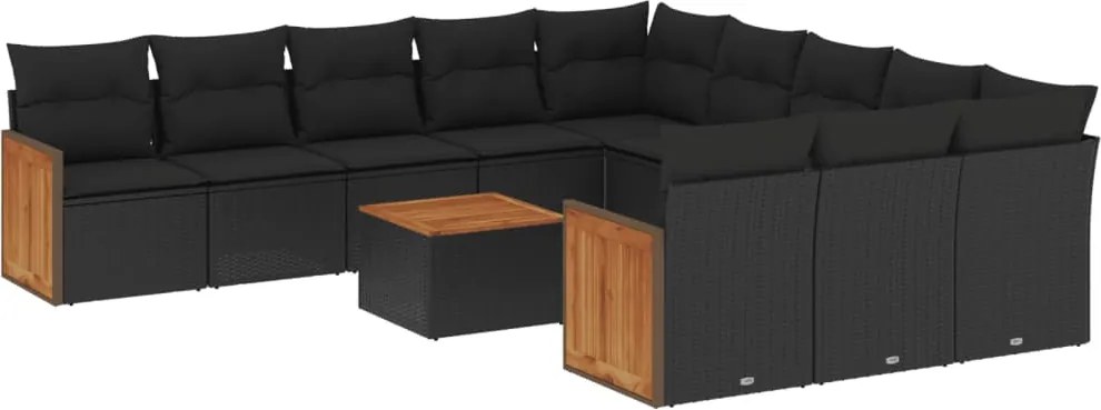 vidaXL Set canapele de grădină, 12 piese, cu perne, negru, poliratan