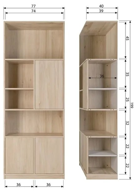 Bibliotecă modulară cu aspect de lemn de stejar 77x199 cm Modulair – vtwonen