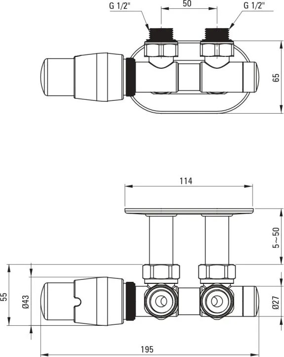 Supapa termostatica, inox mat, pentru calorifer baie, stanga, Deante Inox mat