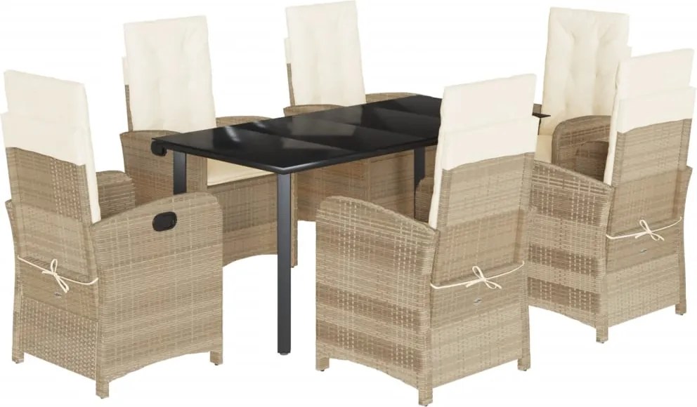 vidaXL Set de masă pentru grădină, 7 piese, cu perne, bej, poliratan