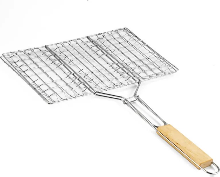 Gratar pentru burgeri Muhler 1001837, 32 x 19 x 48 cm, Otel inoxidabil, Maner din lemn, Argintiu