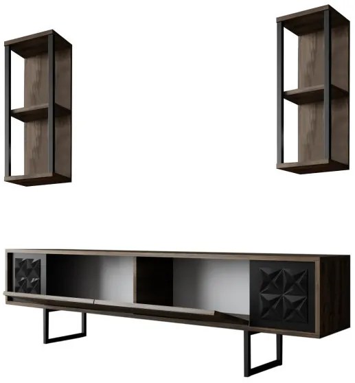 Set de mobilier pentru living Black, Nuc- Negru