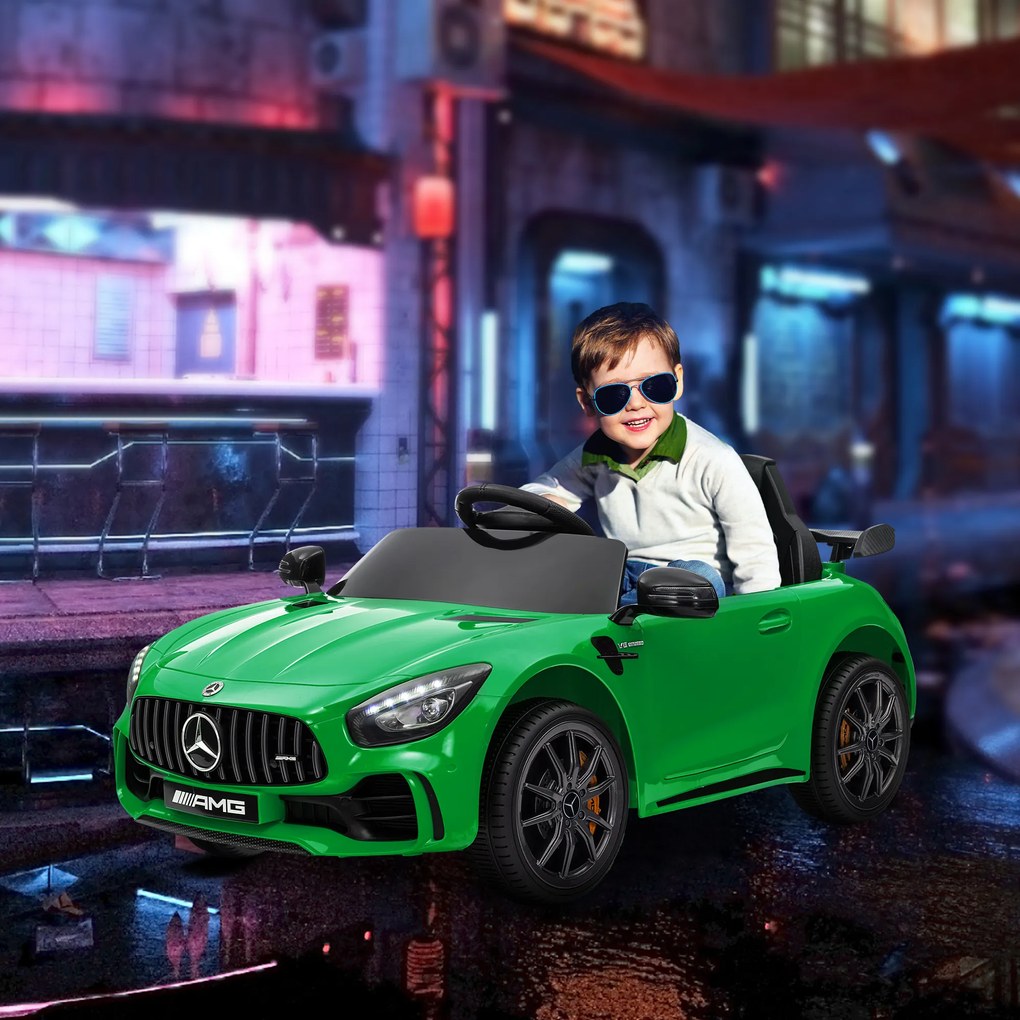 AIYAPLAY Mașină Electrică pentru Copii, Mercedes, 3-5 km/h, Telecomandă, Lumină & Muzică, Verde | Aosom Romania