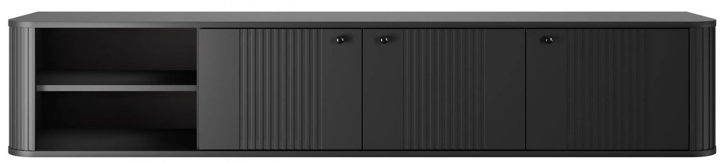 Comodă TV suspendată Vesper 187 cm cu 3 uși - negru / mânere negre