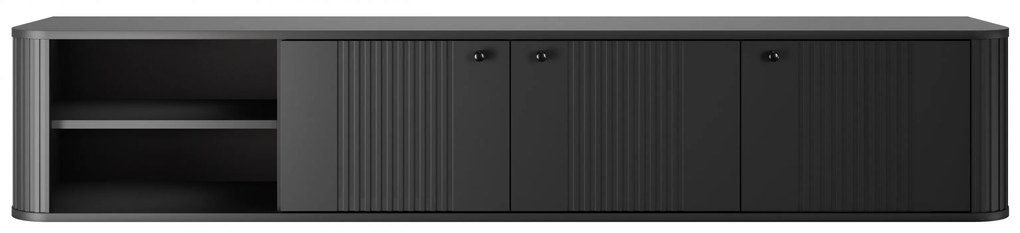 Comodă TV suspendată Vesper 187 cm trei uși - negru / mânere negre