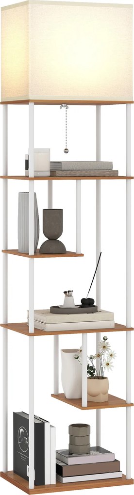 HOMCOM Lampă de podea cu rafturi Temperaturi de culoare reglabile 3000K-6500K Telecomandă Bec E27 Lemn natural | Aosom Romania