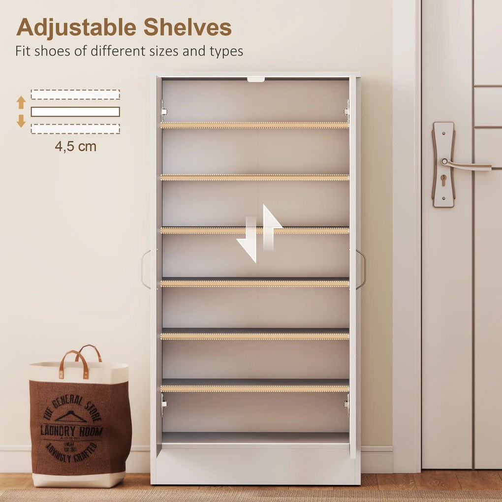 HOMCOM Dulap pentru Pantofi cu 6 Rafturi Ajustabile din Lemn 55x35x108 cm Alb | Aosom Romania