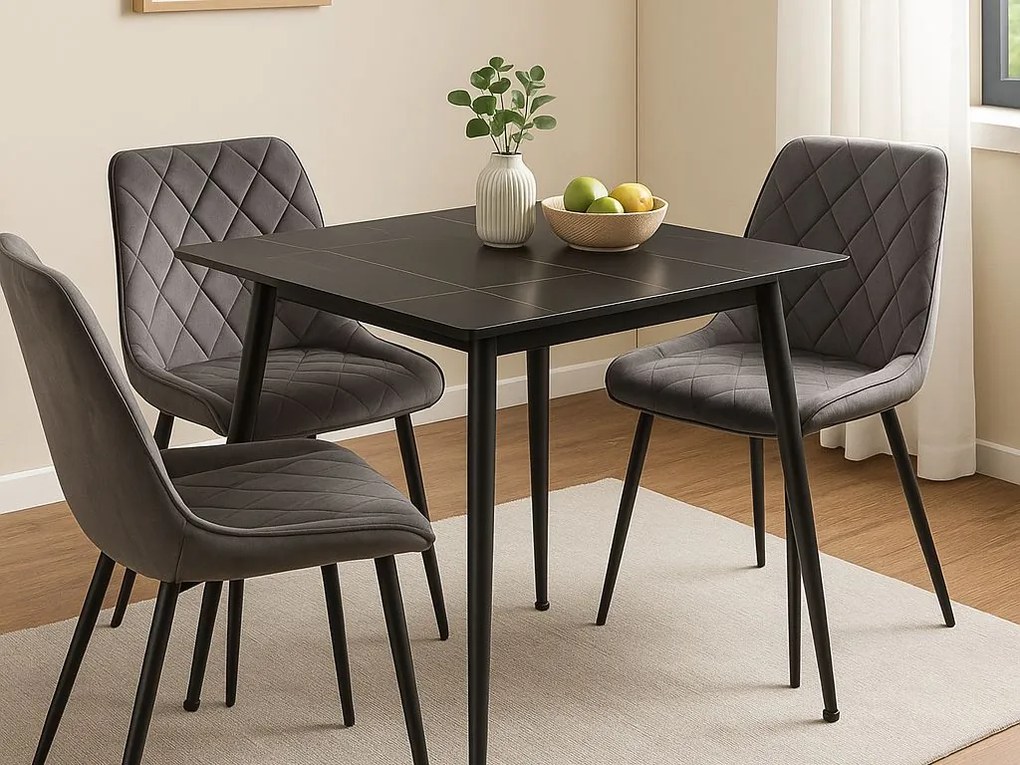 Masa de dining RION 80x80 cm cu blat ceramic, marmura neagra