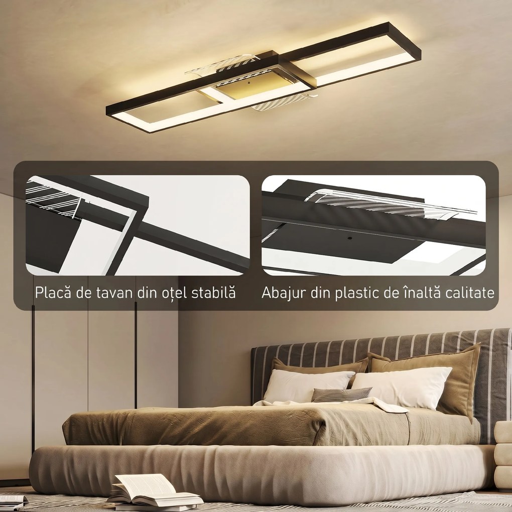 HOMCOM Plafonieră LED Reglabilă cu Telecomandă și Întrerupător, Temperatura Culoare 3000-6000K, Lampă de Design pentru Living și Sufragerie, 70x30 cm, Negru | Aosom Romania