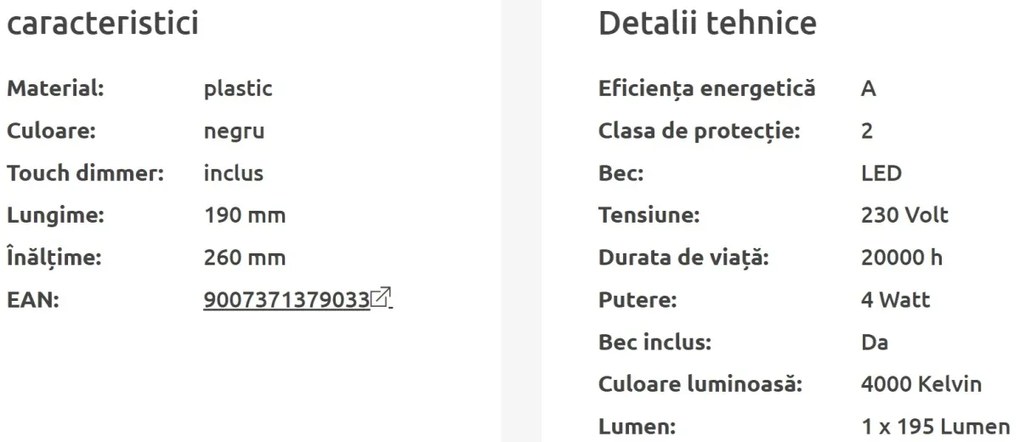 Veioza LED dimabila / Lampa de birou cu touchdimer TYRELL neagra 58329B GL