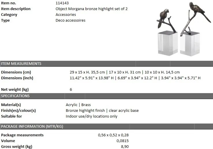 Set de 2 obiecte decorative LUX Morgana, bronz 114143 HZ