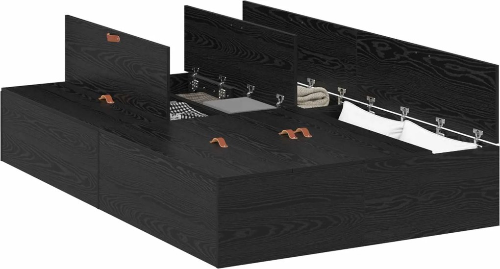 vidaXL Cadru de pat cu depozitare Stejar Negru 120 x 200 cm