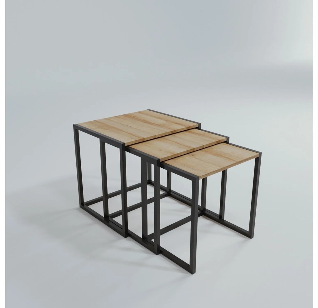 Set 3 buc măsuțe de cafea Ollie (Stejar + Negru). 1088214