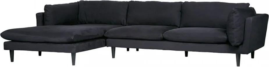 Canapea neagra cu colt din catifea 315 cm Rocky Lounge Left Woood