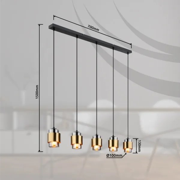 Globo 15560-5H - Lustră suspendată pe cablu MILLEY 5xE27/40W/230V negru/alamă