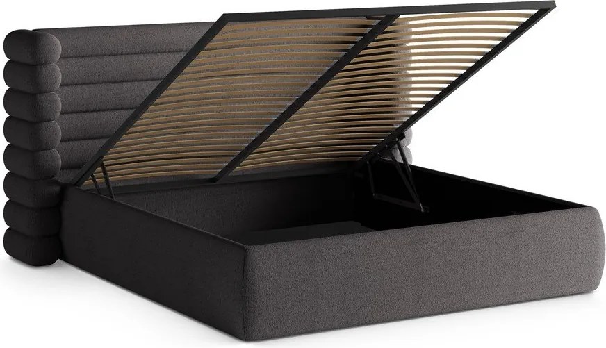 Pat matrimonial gri închis tapițat cu spațiu de depozitare cu somieră 160x200 cm Mount – Micadoni