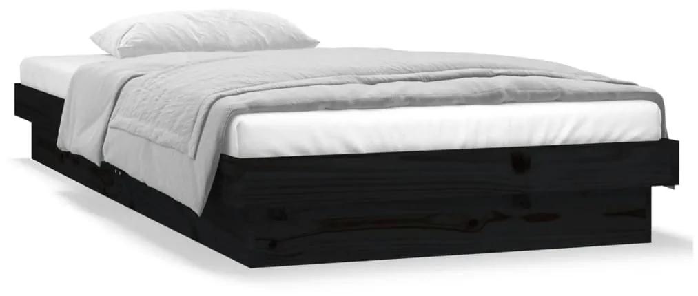 Cadru de pat cu LED, negru, 90x200 cm, lemn masiv Negru, 90 x 200 cm