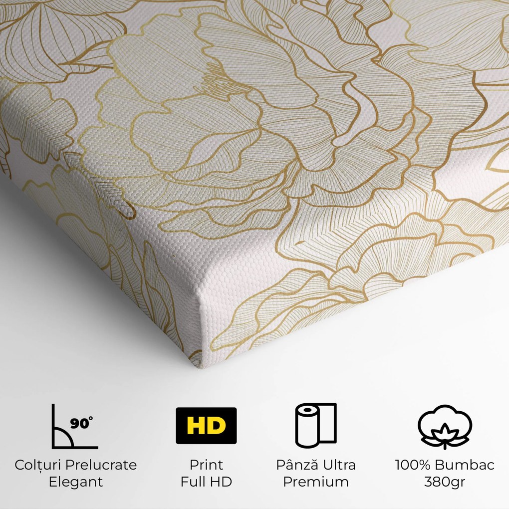 Tablou Canvas, 60x120cm, Dormitor si Living, Flori, Bujori, Golden Peony