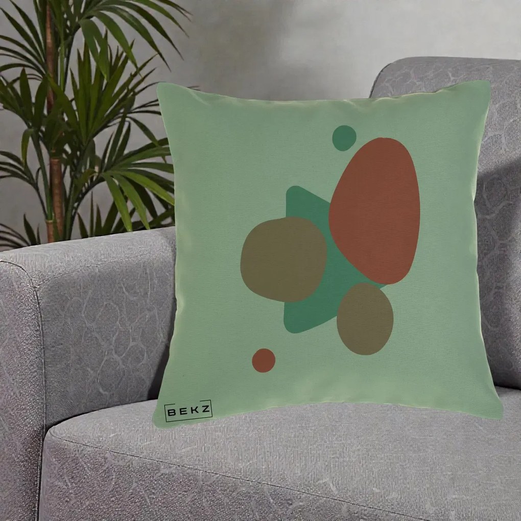 Perna Decorativa Abstract Forme Coral Turcoaz, 40x40 cm, Verde, Husa Detasabila, Perna Inclusa, BEKZ®