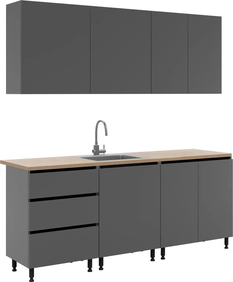 Mobilier de bucătărie, 2 m, grafit, ASTI