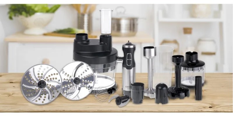 Robot de bucatarie 14 in 1 Camry CR 4623, 1600W, 2 l, Blender, Tocator, Accesorii, Turbo, Inox/Negru