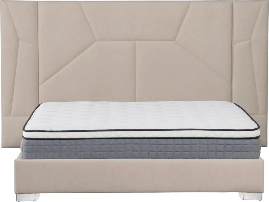 Pat cu somieră şi iluminare LED, 160x200, ţesătură Velvet bej, ALTESA