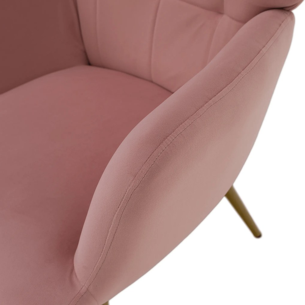 Fotoliu cu suport pentru picioare, ţesătură Velvet roz/stejar, HABEN