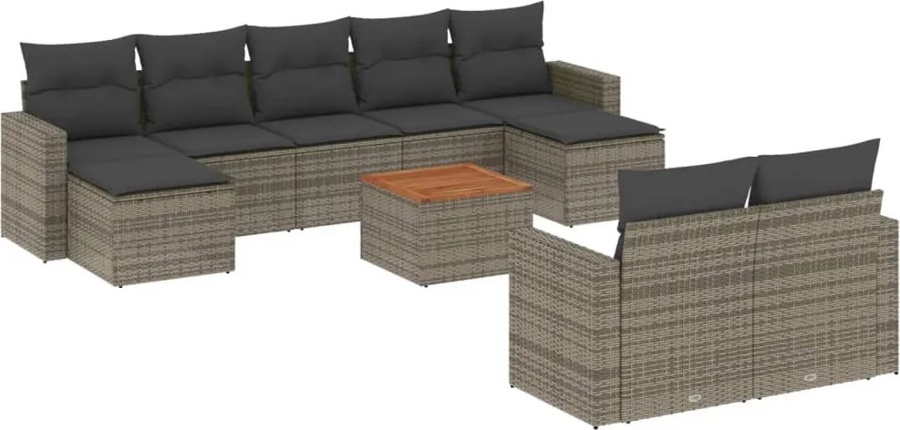 vidaXL Set mobilier de grădină cu perne, 10 piese, gri, poliratan