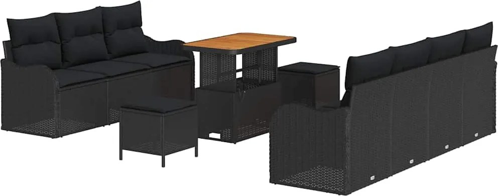 vidaXL Set de canapele pentru grădină cu pernă 10 pcs Negru poliratan