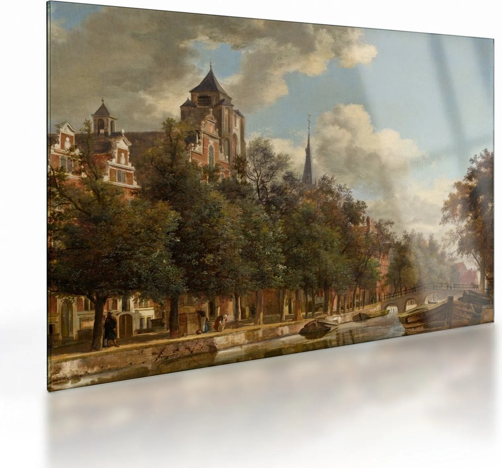 Tablou pe sticlă - Jan van der Heyden, View Down a Dutch Canal, reproducere (70x50 cm)