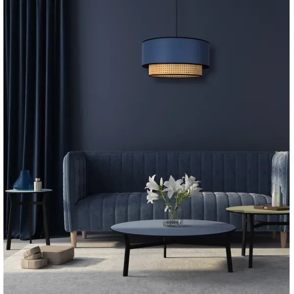 Lustră pe cablu Duolla BOHO 1xE27/15W/230V d. 45 cm albastru/ratan