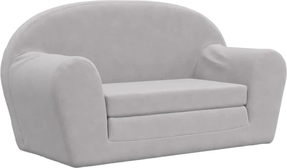 vidaXL Canapea extensibilă de copii 2 locuri, gri deschis, pluș moale