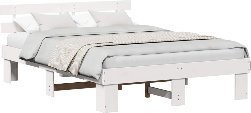 vidaXL Cadru de pat cu headboard Alb 160 x 200 cm Lemn de pin masiv