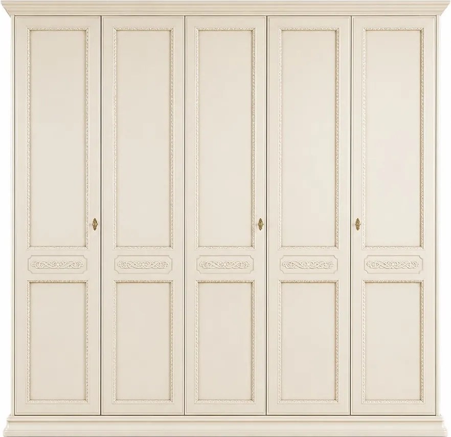 Dulap lemn masiv 5 Uși Bologna, 245 × 65 × 240 cm - Crem