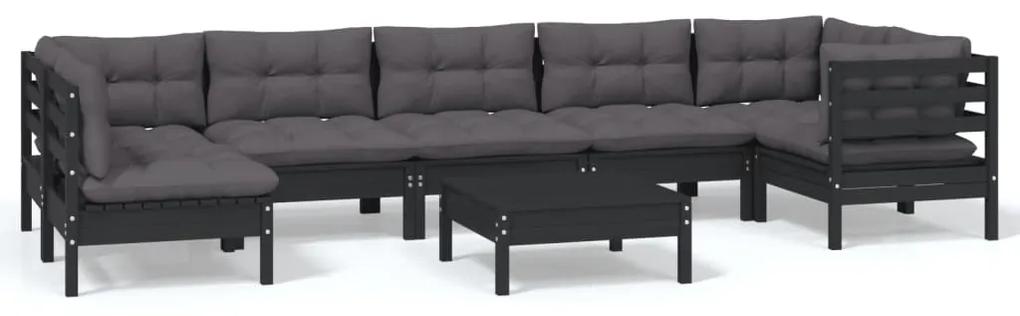Set mobilier gradina cu perne, 8 piese, negru, lemn masiv pin Negru, 8
