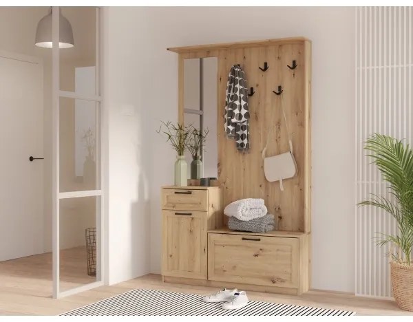 Set pentru hol KAVI cu oglindă, stejar artisan