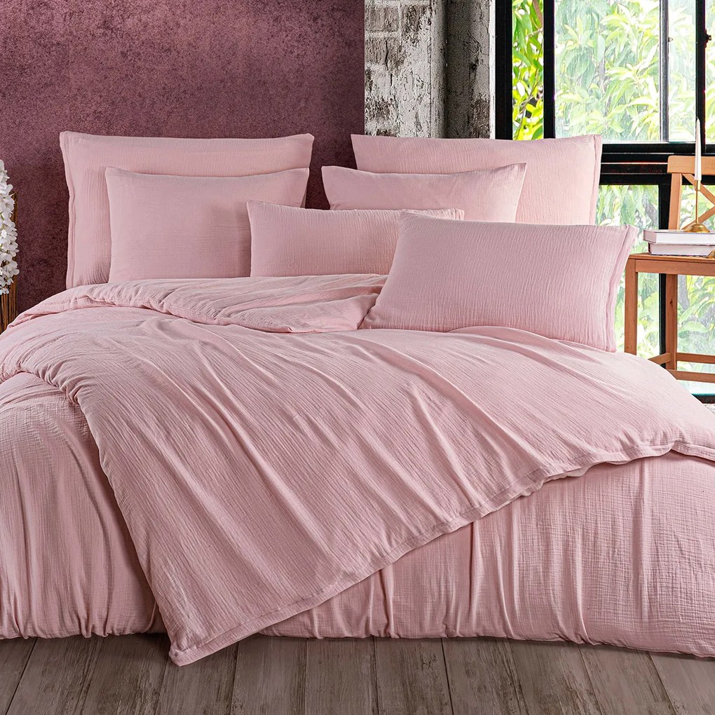 Lenjerie de pat din muselină 4Home Rosa, 220 x 200 cm, 2 buc. 70 x 90 cm