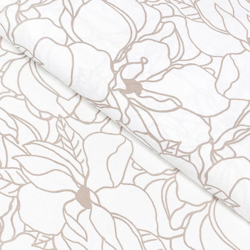 Goldea față de masă 100% bumbac - flori bej deschis pe alb 140 x 220 cm