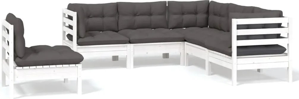 vidaXL Set mobilier grădină cu perne, 5 piese, alb, lemn de pin